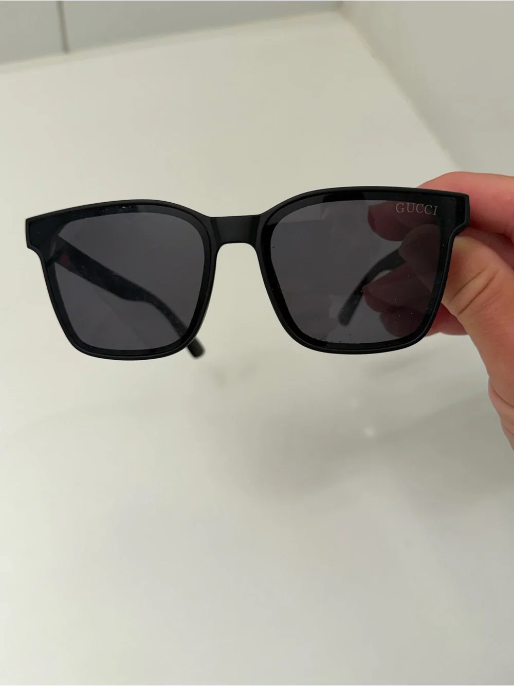Gucci Black Square Sunglasses with Green & Red Web Stripe